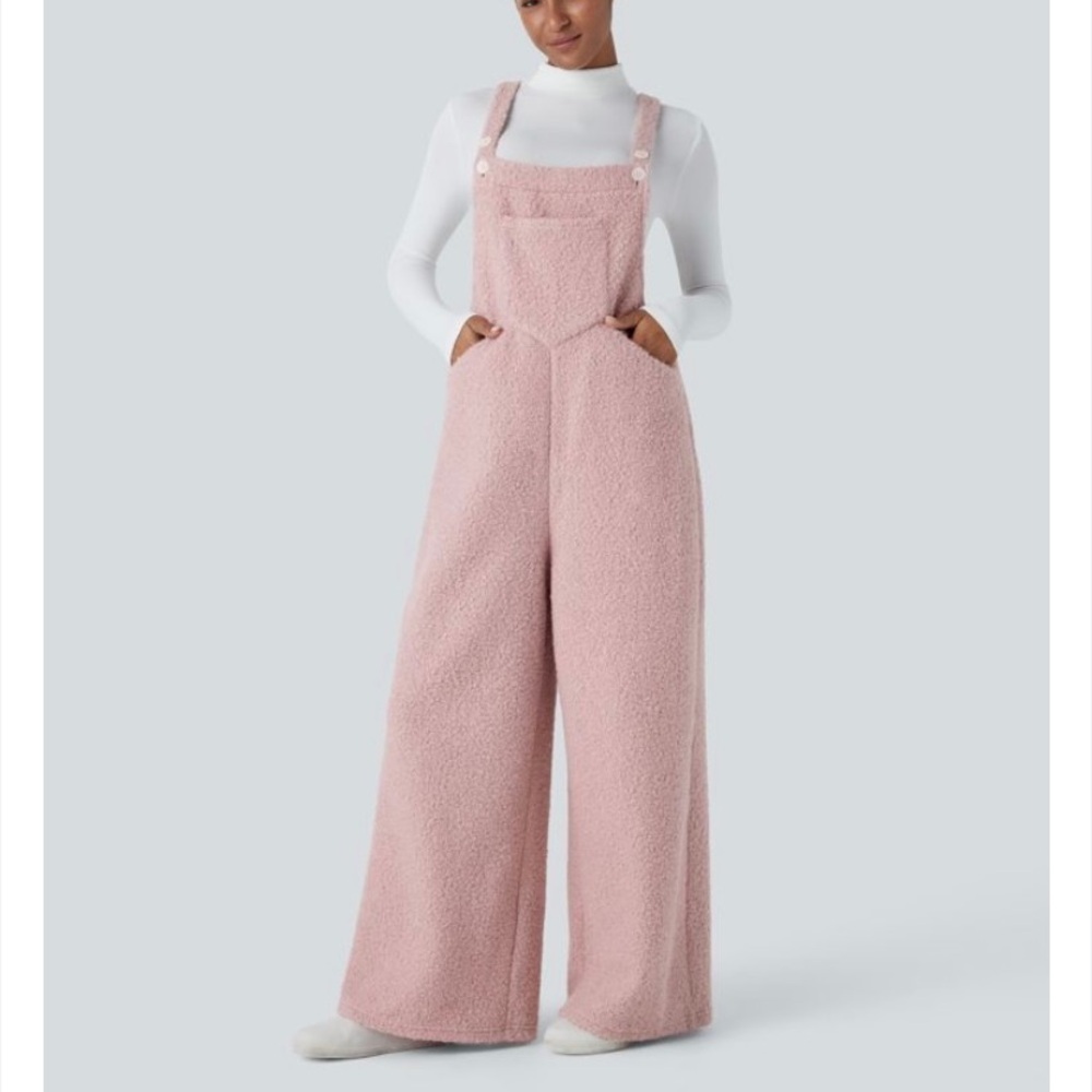 HALARA Pink Teddy Wide-Leg Overalls